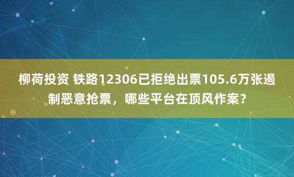 柳荷投资 铁路12306已拒绝出票105.6万张遏制恶意抢票，哪些平台在顶风作案？